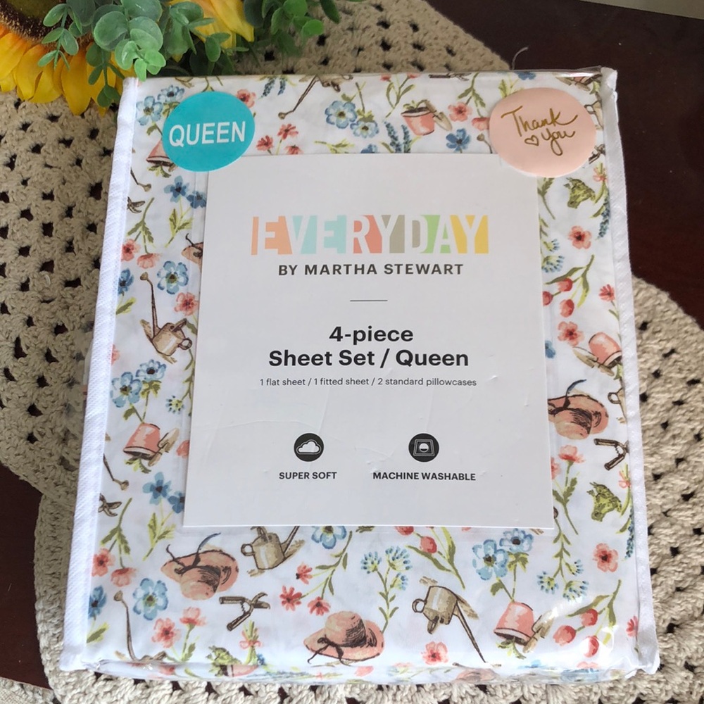 Martha Stewart Everyday Garden Print Queen Sheet Set